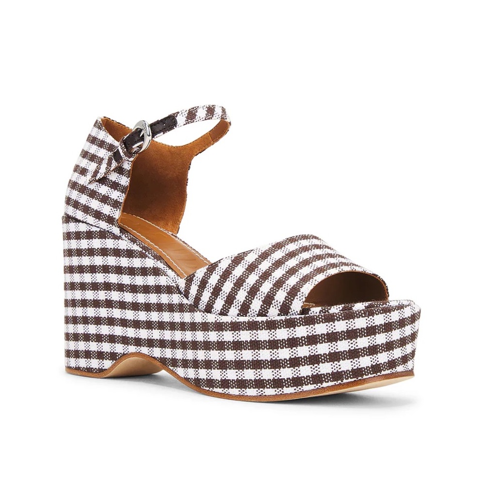 Staud Stella Platform Sandal in Brown Gingham